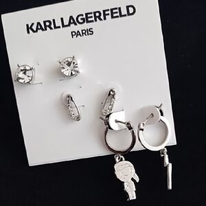 Karl Lagerfeld Silver Earring Set Of 3 Collection